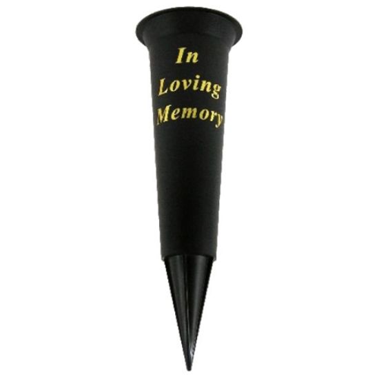 Black In Loving Memory - Memorial Plastic Flower Vase Grave Crem Spike Vase Pot Remembrance Tribute