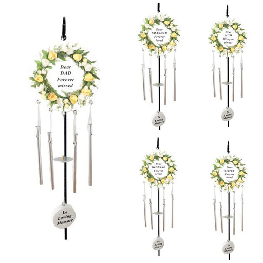 Cream Rose Memorial Wind Chime Hanging Crook Tribute Plaque Graveside Ornament