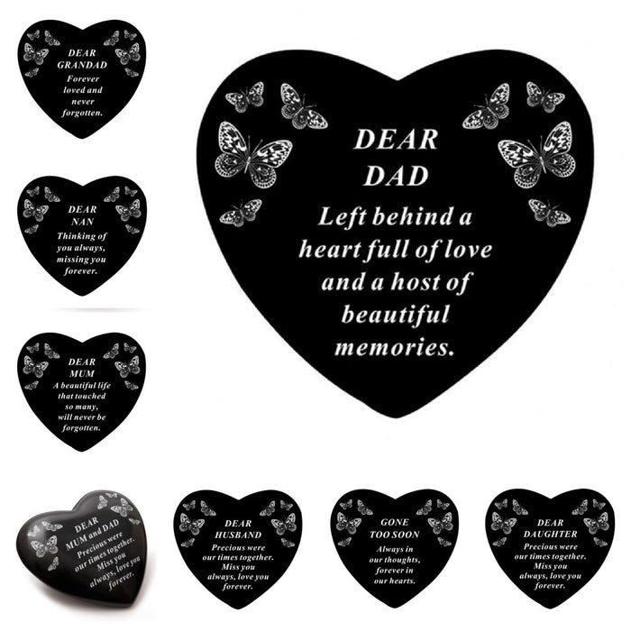 Black and White Memorial Heart Tribute Grave Remembrance Ornament Plaque