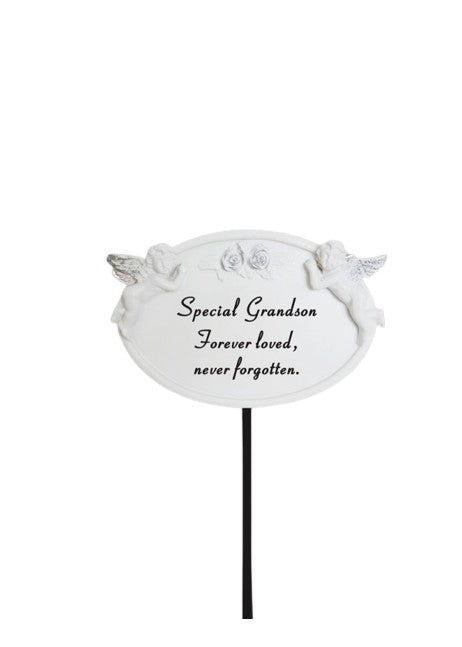 Grandson Twin Cherub Stick - Memorial Tribute Spike