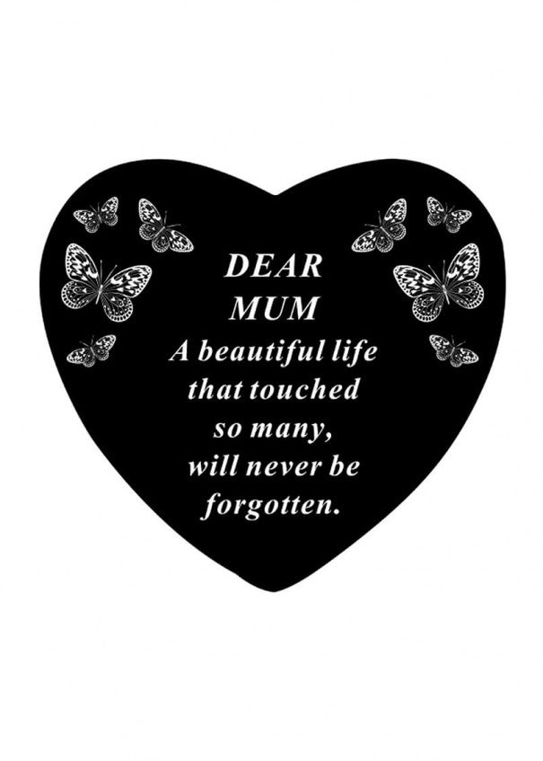 Mum - Black and White Butterfly Memorial Heart Tribute Grave Remembrance Ornament