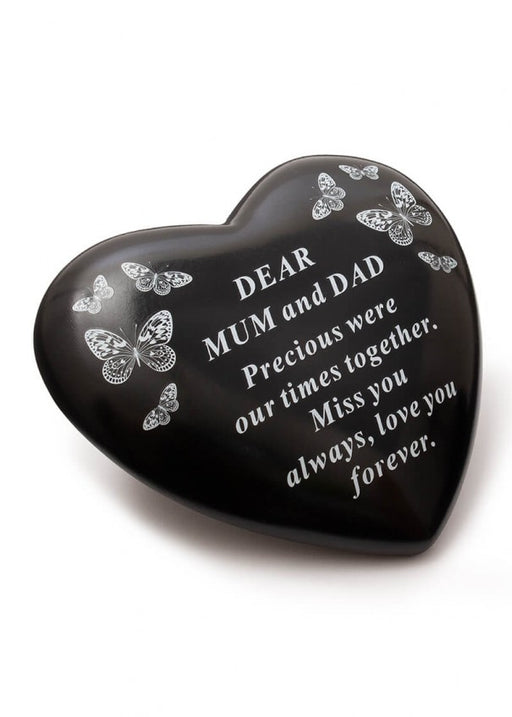 Mum & Dad - Black and White Butterfly Memorial Heart Tribute Grave Remembrance Ornament