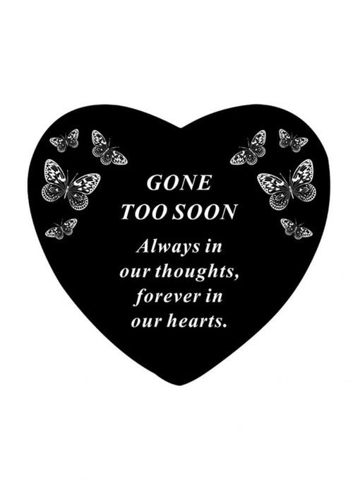 Gone Too Soon - Black and White Butterfly Memorial Heart Tribute Grave Remembrance Ornament