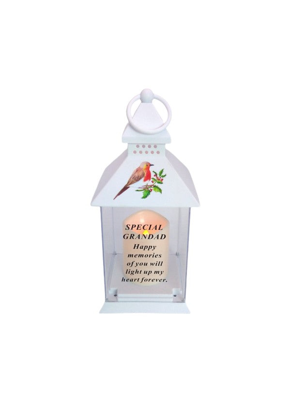Grandad - Memorial Light Up Christmas Lantern - Robin Candle Graveside Memory Remembrance