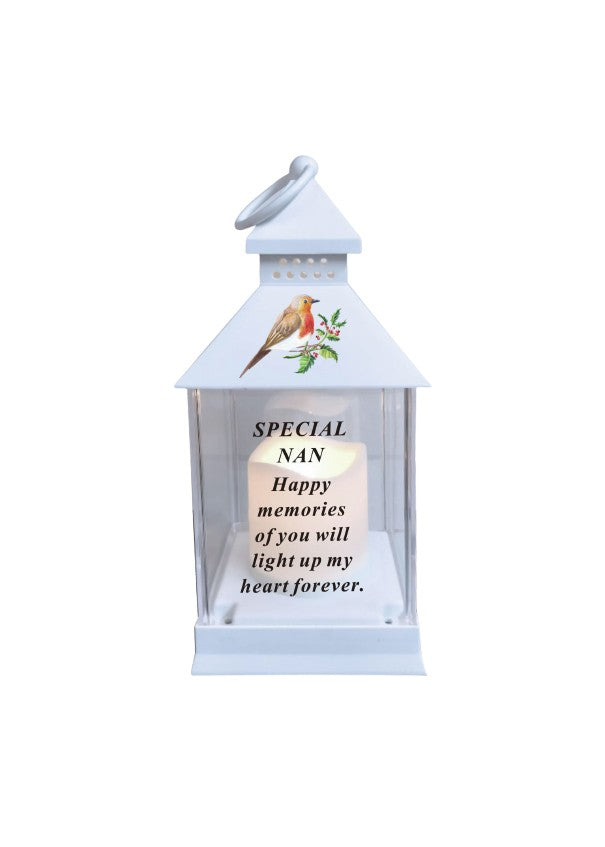 Nan - Memorial Light Up Christmas Lantern - Robin Candle Graveside Memory Remembrance