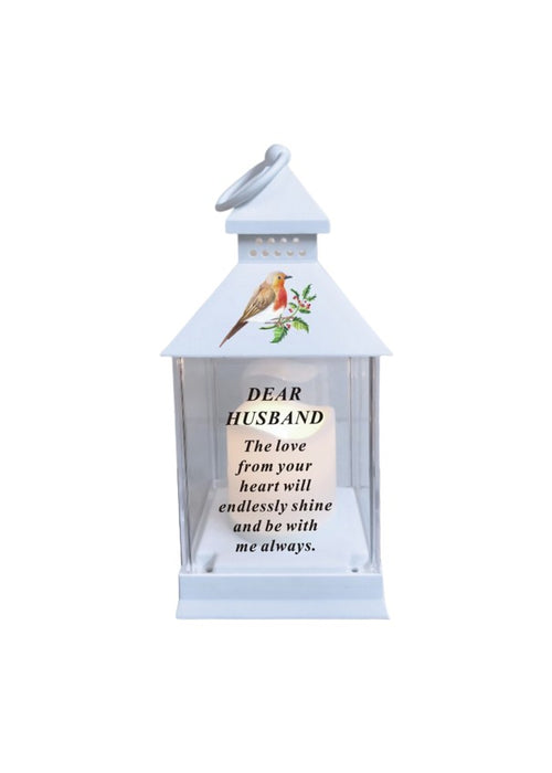 Husband - Memorial Light Up Christmas Lantern - Robin Candle Graveside Memory Remembrance