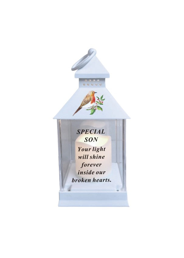 Son - Memorial Light Up Christmas Lantern - Robin Candle Graveside Memory Remembrance