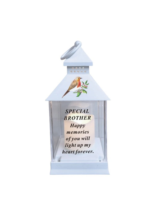 Brother - Memorial Light Up Christmas Lantern - Robin Candle Graveside Memory Remembrance