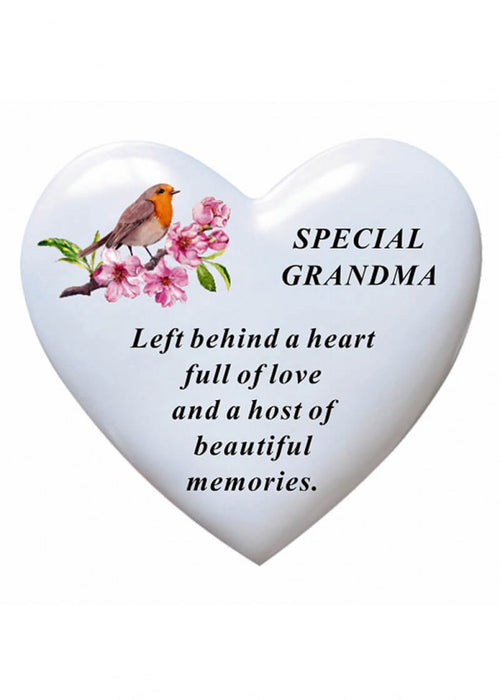 Grandma - White Robin Memorial Heart Tribute Grave Remembrance Ornament