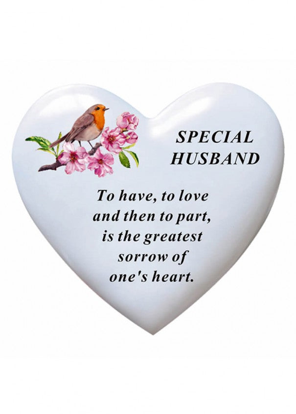 Husband - White Robin Memorial Heart Tribute Grave Remembrance Ornament