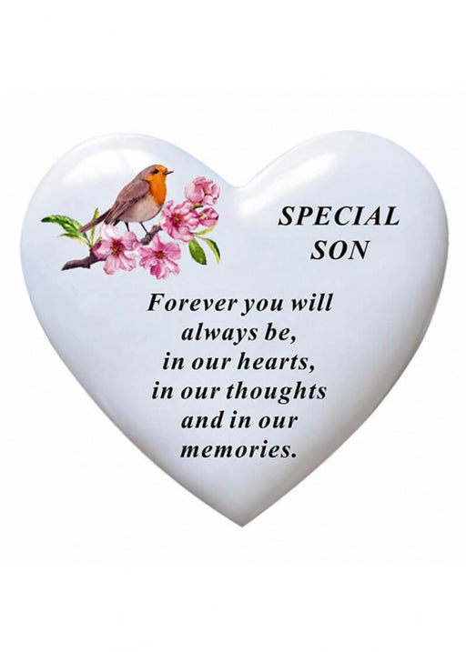 Son - White Robin Memorial Heart Tribute Grave Remembrance Ornament