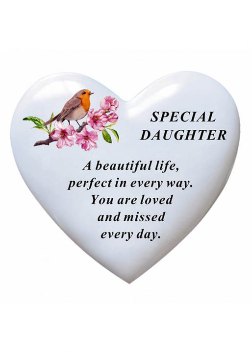 Daughter - White Robin Memorial Heart Tribute Grave Remembrance Ornament