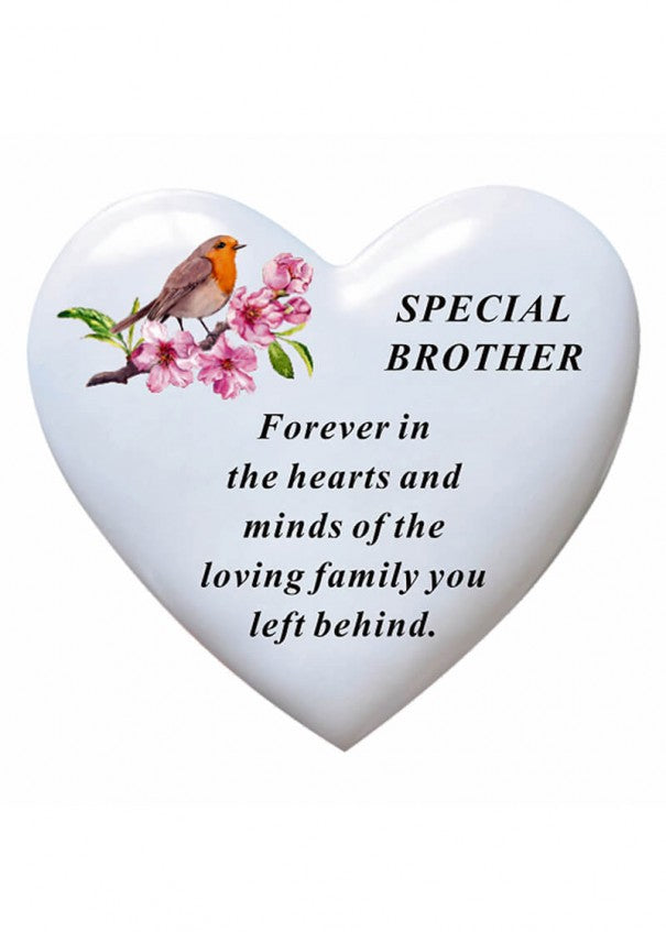 Brother - White Robin Memorial Heart Tribute Grave Remembrance Ornament