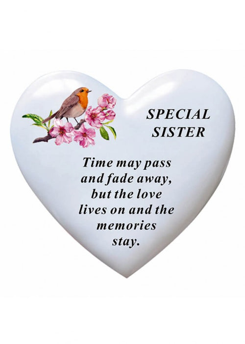 Sister - White Robin Memorial Heart Tribute Grave Remembrance Ornament