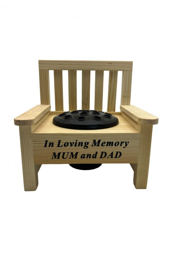 Mum & Dad Wooden Memorial Bench with Flower Insert Pot Graveside Crematorium Plaque Garden