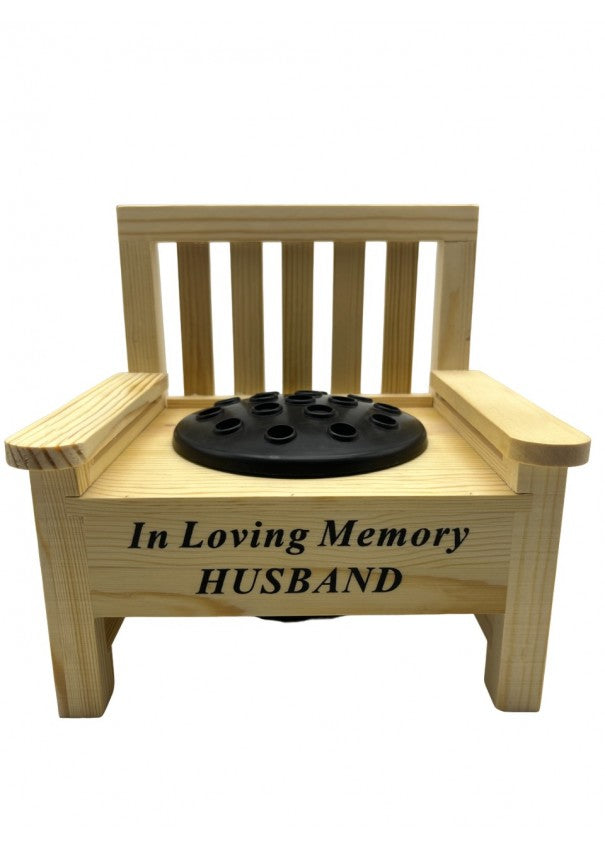 Husband Wooden Memorial Bench with Flower Insert Pot Graveside Crematorium Plaque Garden