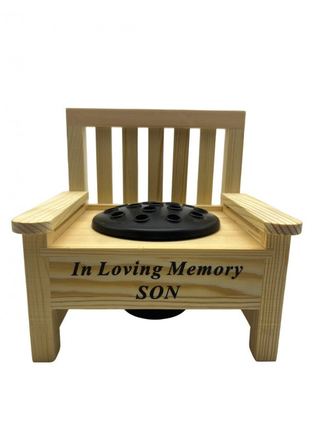 Son Wooden Memorial Bench with Flower Insert Pot Graveside Crematorium Plaque Garden