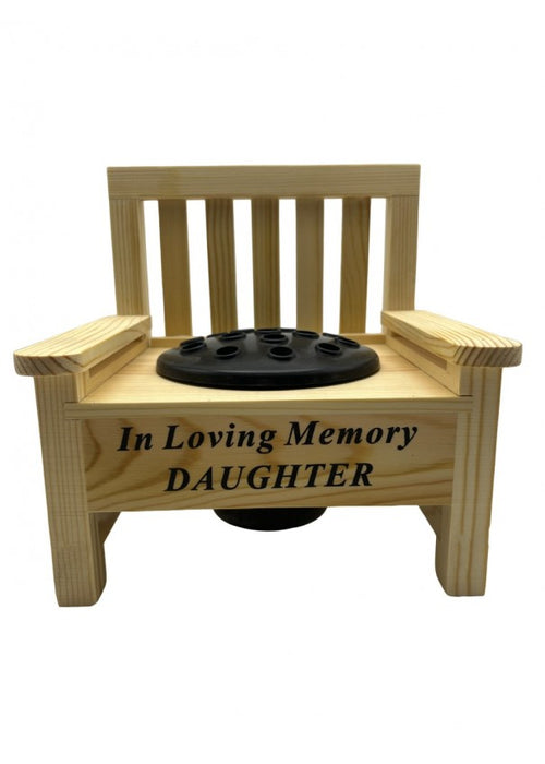 Daughter Wooden Memorial Bench with Flower Insert Pot Graveside Crematorium Plaque Garden