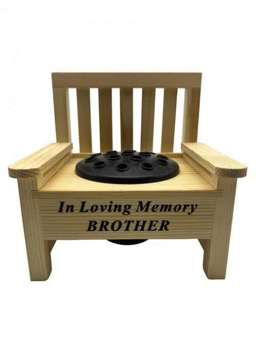 Brother Wooden Memorial Bench with Flower Insert Pot Graveside Crematorium Plaque Garden