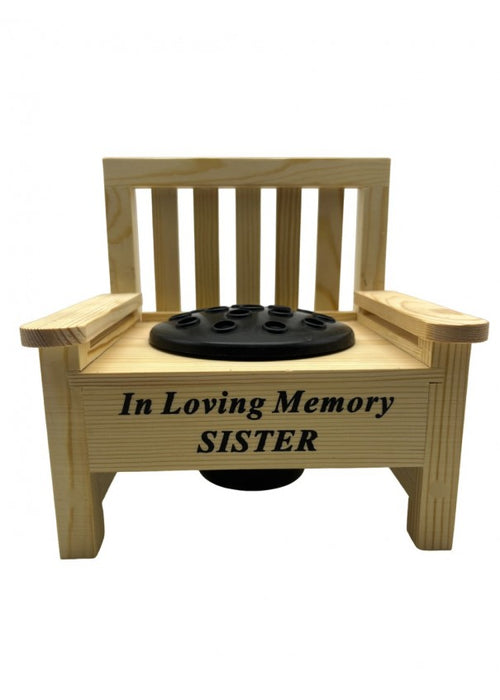 Wooden Memorial Bench with Flower Insert Pot Graveside Crematorium Plaque Garden