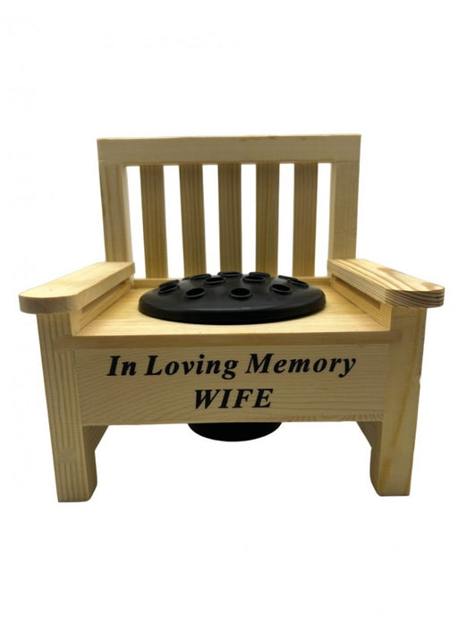 Wife Wooden Memorial Bench with Flower Insert Pot Graveside Crematorium Plaque Garden