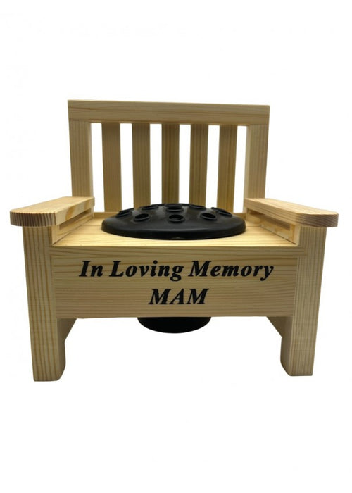 Wooden Memorial Bench with Flower Insert Pot Graveside Crematorium Plaque Garden