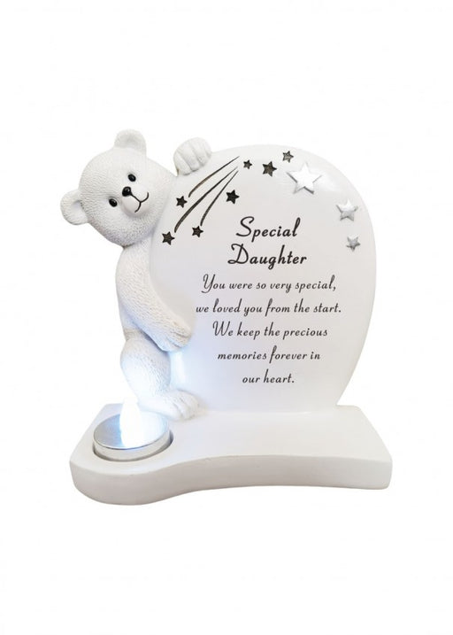 Daughter - White and Silver Teddy Plaque Graveside Child Baby Memorial Ornament Tribute