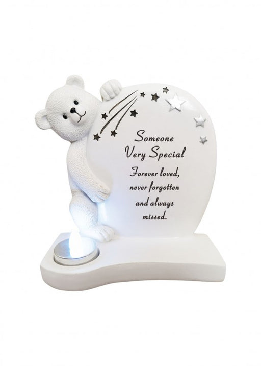 Someone Special - White and Silver Teddy Plaque Graveside Child Baby Memorial Ornament Tribute