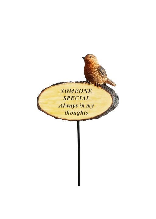 Someone Special - 3D Robin On Log Stick Stake Pick Plaque Tribute Graveside Ornament