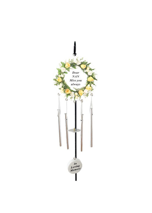 Nan - Cream Rose Memorial Wind Chime Tribute Plaque Ornament Graveside Remembrance