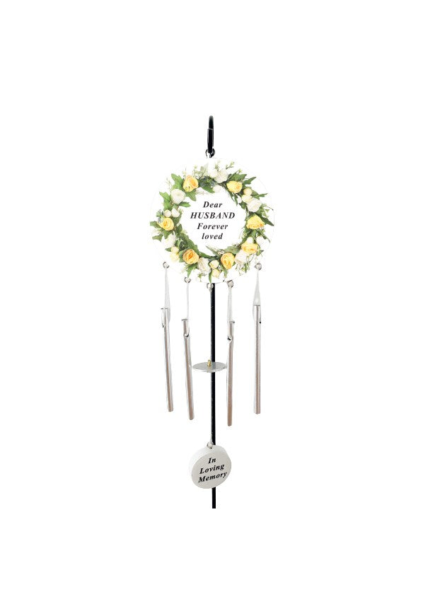 Husband - Cream Rose Memorial Wind Chime Tribute Plaque Ornament Graveside Remembrance