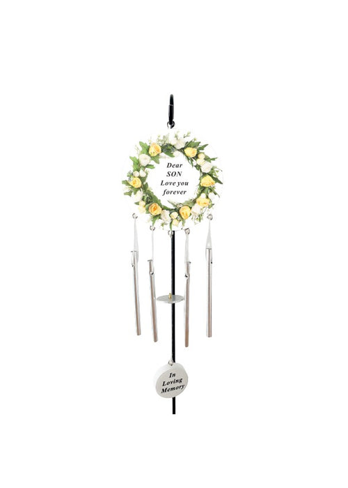 Son - Cream Rose Memorial Wind Chime Tribute Plaque Ornament Graveside Remembrance