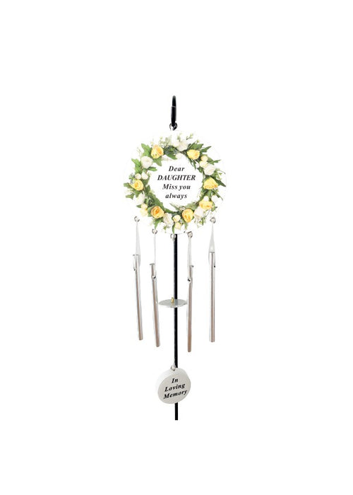 Daughter - Cream Rose Memorial Wind Chime Tribute Plaque Ornament Graveside Remembrance