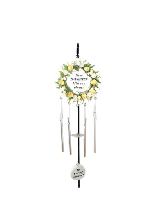 Daughter - Cream Rose Memorial Wind Chime Tribute Plaque Ornament Graveside Remembrance