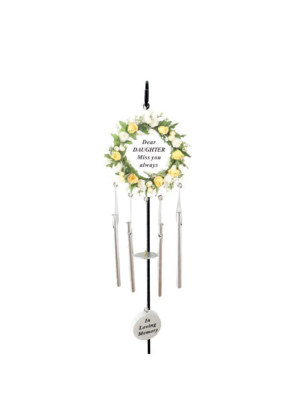 Daughter - Cream Rose Memorial Wind Chime Tribute Plaque Ornament Graveside Remembrance