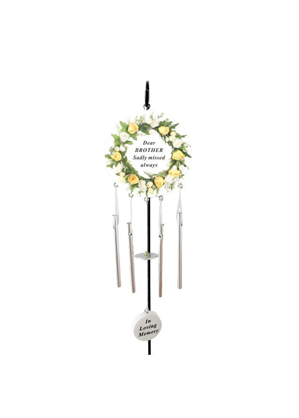 Brother - Cream Rose Memorial Wind Chime Tribute Plaque Ornament Graveside Remembrance