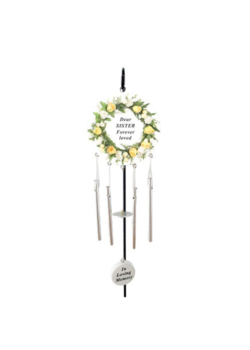 Sister - Cream Rose Memorial Wind Chime Tribute Plaque Ornament Graveside Remembrance