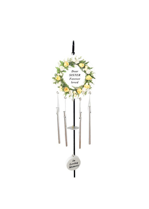 Sister - Cream Rose Memorial Wind Chime Tribute Plaque Ornament Graveside Remembrance