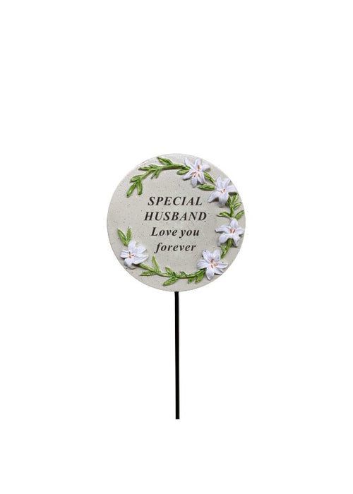 Husband - Cream Lily Round Stick Stake Graveside Crematorium