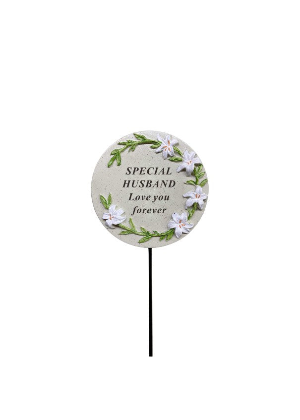 Husband - Cream Lily Round Stick Stake Graveside Crematorium