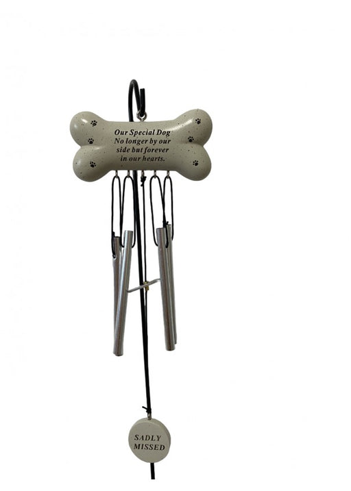 Dog - Bone Shaped Memorial Wind Chime Tribute Plaque Ornament Graveside Remembrance