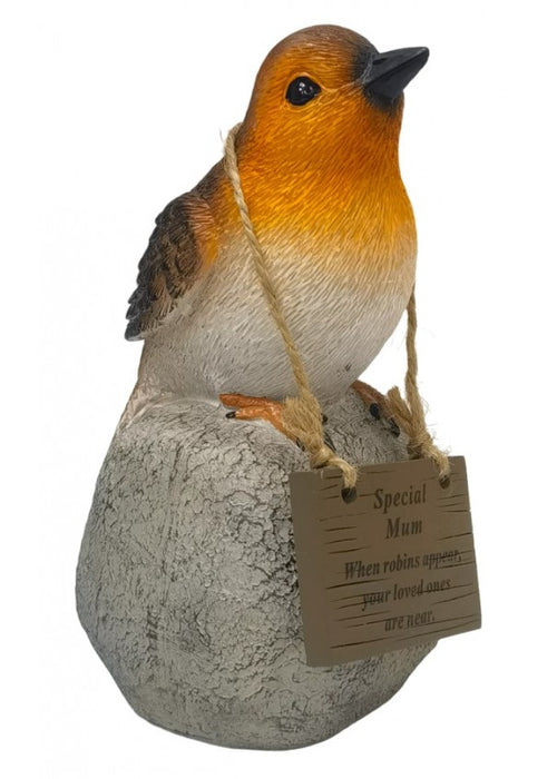 Memorial Robin on a Rock with Hanging Plaque - Tribute Christmas Verse Graveside