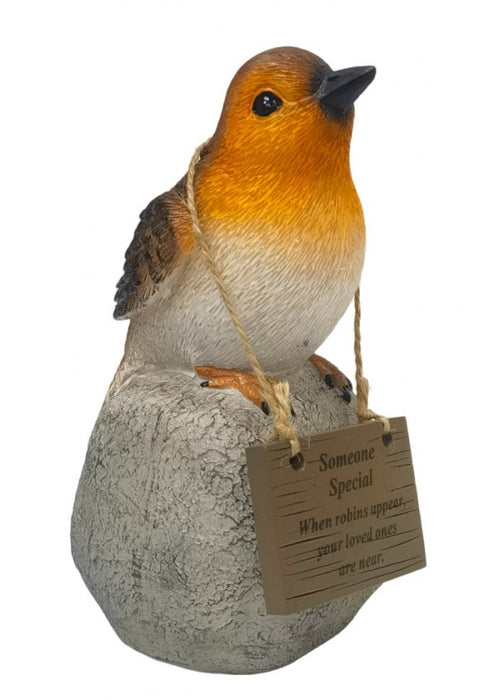 Memorial Robin on a Rock with Hanging Plaque - Tribute Christmas Verse Graveside