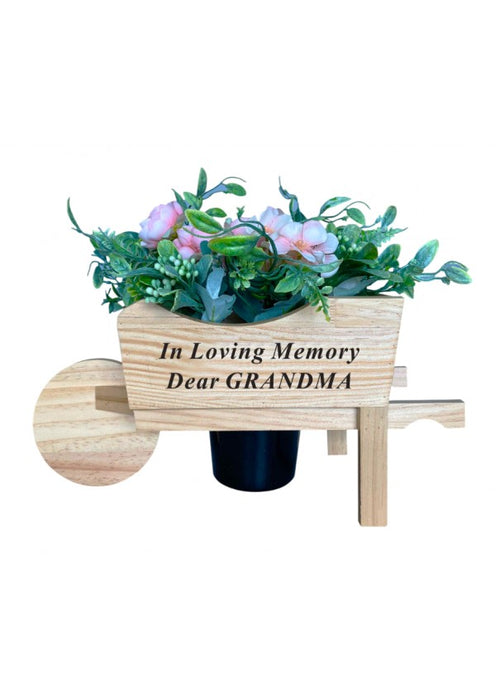 Grandma - Memorial Wheelbarrow with Flower Insert - Graveside Plaque Garden