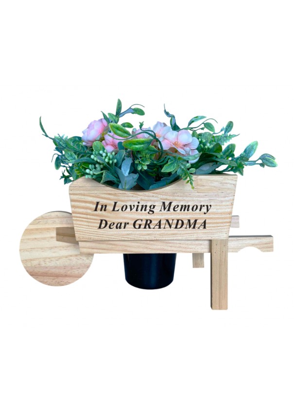 Grandma - Memorial Wheelbarrow with Flower Insert - Graveside Plaque Garden