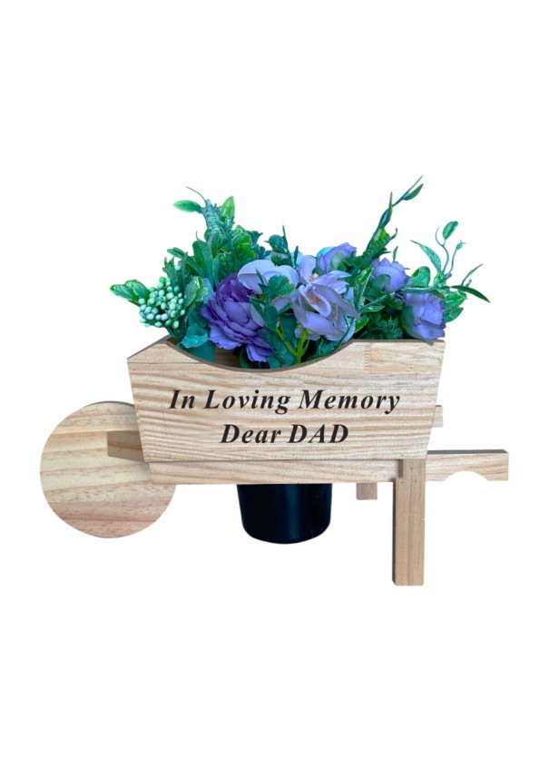 Dad - Memorial Wheelbarrow with Flower Insert - Graveside Plaque Garden