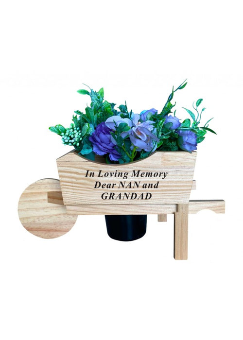 Nan & Grandad - Memorial Wheelbarrow with Flower Insert - Graveside Plaque Garden