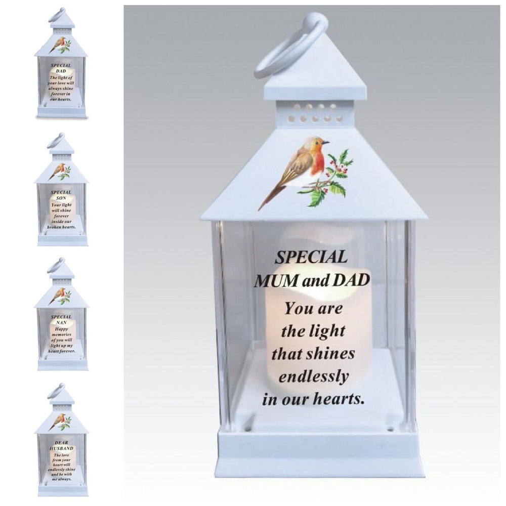 Memorial Light Up Christmas Lantern - Robin Candle Graveside Memory Remembrance