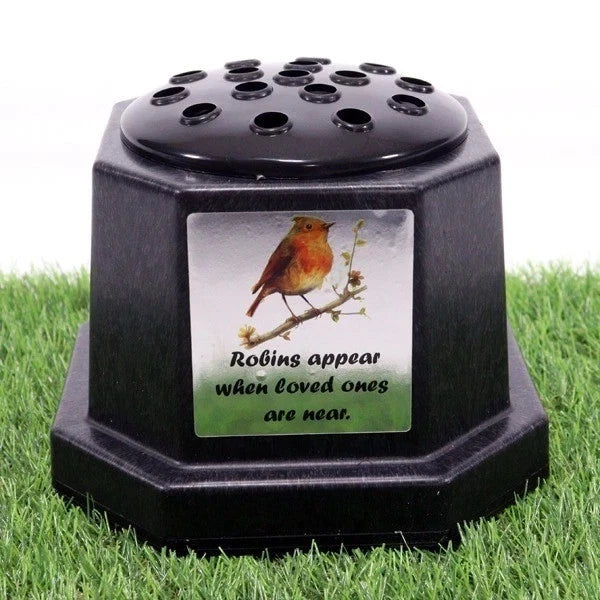 Memorial Grave Flower Pot Vase Hex Graveside Black Insert INCLUDES FREE STICKER