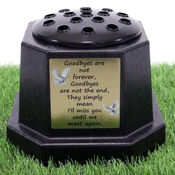 Memorial Grave Flower Pot Vase Hex Graveside Black Insert INCLUDES FREE STICKER